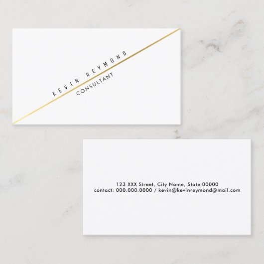Wit pro visitekaartje met diagonale gouden lijn (Voorkant / Achterkant)