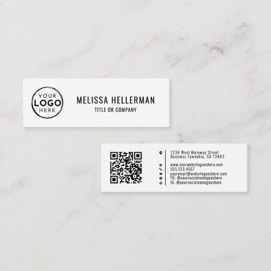 Wit Professioneel Logo QR Code Mini Visitekaartje (Voorkant / Achterkant)