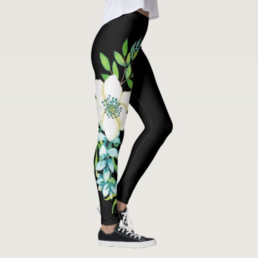 Wit Prom Bloemen Corsage Design Gestreept Zwart Leggings (Rechts)
