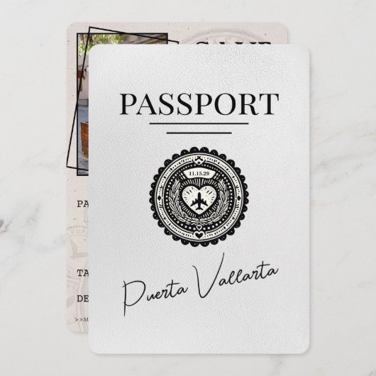 Wit Puerta Vallarta paspoort Bewaar de datum Save The Date (Voorkant / Achterkant)