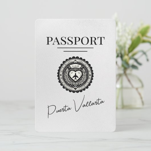 Wit Puerta Vallarta paspoort Bewaar de datum Save The Date (Staand voorkant)