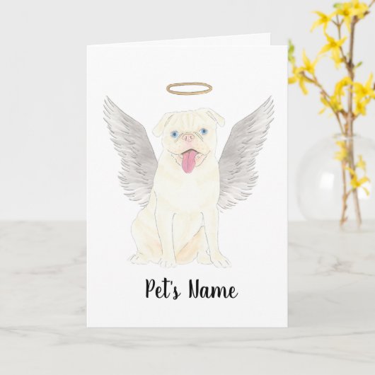 Wit Pug Gevouwen Wenskaart Kaart (Gele Bloem)