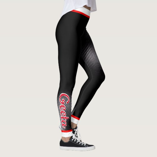 Wit puntpatroon met Naam op ZWART Leggings (Rechts)
