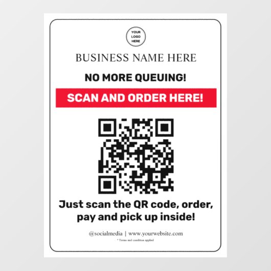 Wit | QR Code Menu Scan Bestel Ophalen Raam Raamsticker (Vel)