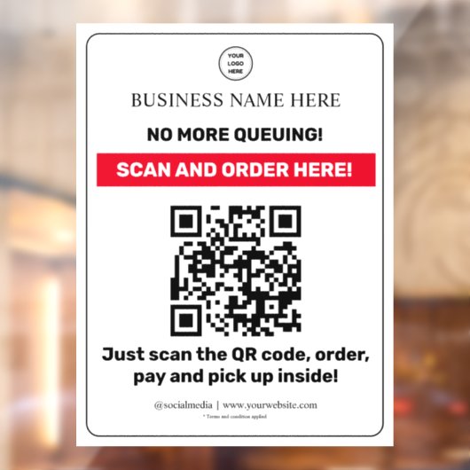Wit | QR-code menuscannen Bestel afhalen Ruit Raamsticker (Vel 2)