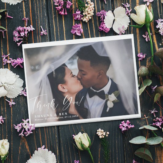 Wit rand kalligrafie overlay trouwfoto 2 bedankkaart