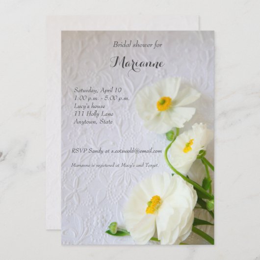 Wit ranunculus op getextureerd papier kaart (Voorkant / Achterkant)