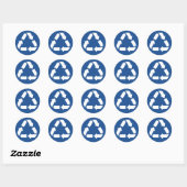 Wit recyclen symbool op donkerblauwe achtergrond ronde sticker (Vel)