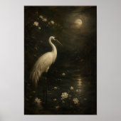 Wit Reiger Poster Onder Maanlicht | Vintage Vogelk (Voorkant)