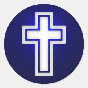 Wit Religieus Kruis   CHRISTELIJK Ronde Sticker