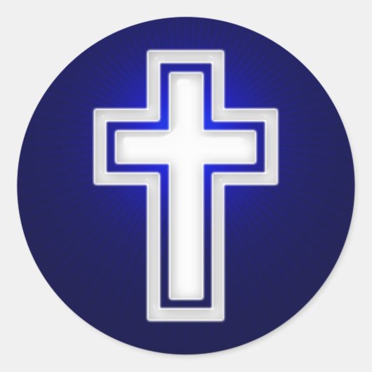 Wit Religieus Kruis | CHRISTELIJK Ronde Sticker (Voorkant)