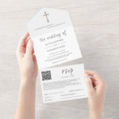 Wit Religieus | QR-code bruiloft All In One Uitnodiging (Afscheurbaar)