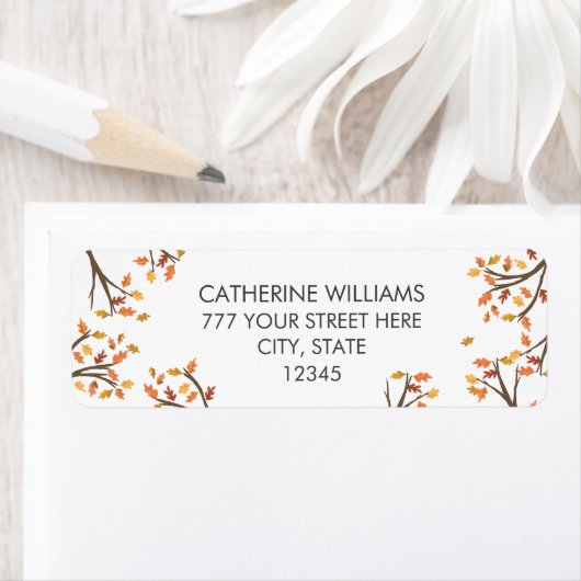 Wit retouradres herfst vertakking etiket (Insitu)