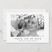 Wit  Retro Ornament Lijst Foto Bruiloft Bedankkaart (Voorkant)