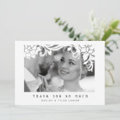 Wit  Retro Ornament Lijst Foto Bruiloft Bedankkaart (Staand voorkant)