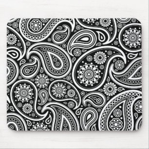 Wit Retro Paisley Patroon Ontwerp op Zwart Muismat