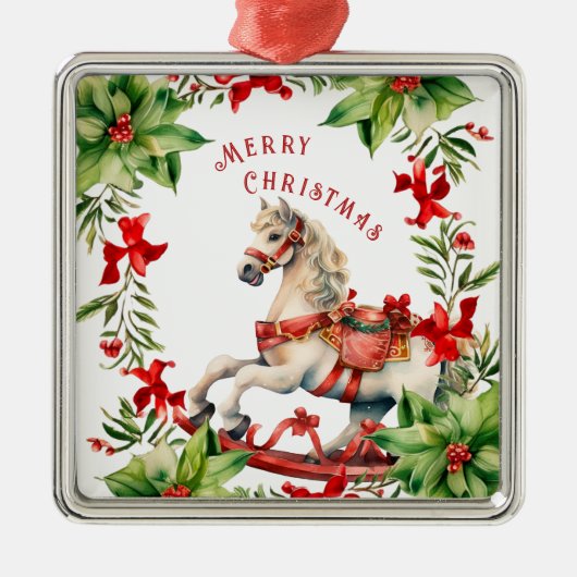 Wit  Rocking Horse Christmas Ornament (Voorkant)