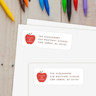 Wit Rode Appel Voorschools Afstudeeradreslabel Etiket