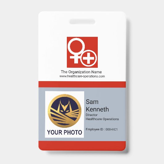 Wit Rode Kolom Blokken Foto Sjabloon Medisch Badge (Voorzijde)