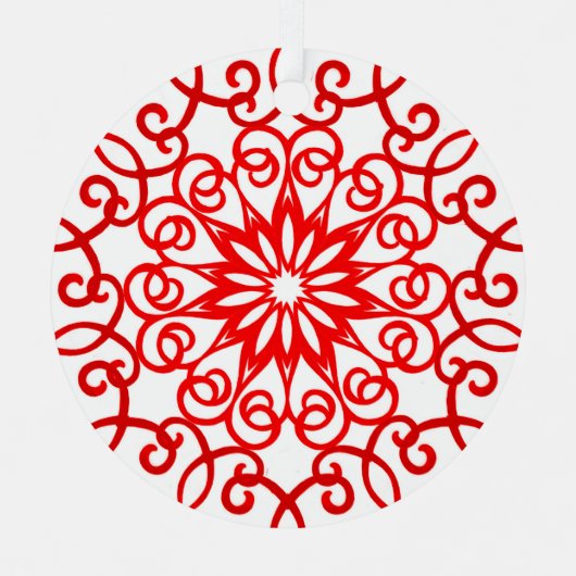 Wit Rode Mooie Sierlijke Traditionele Kerstmis Metalen Ornament (Voorkant)