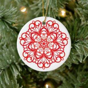 Wit & Rode Pretty decoratieve Mandala Cute Kerstmi Keramisch Ornament