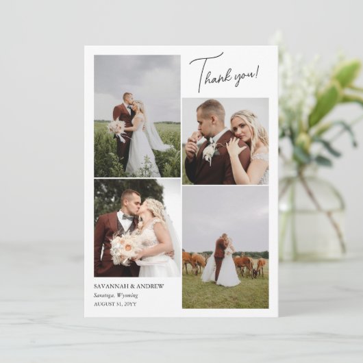 Wit Romantisch 6 Huwelijksfoto's Dank u Nota Bedankkaart (Staand voorkant)