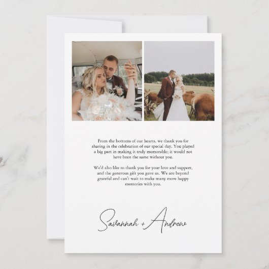 Wit Romantisch 6 Huwelijksfoto's Dank u Nota Bedankkaart (Achterkant)
