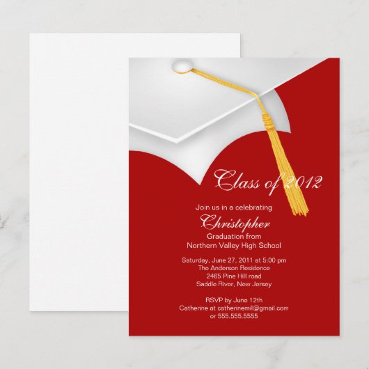 Wit Rood Afstudeerder Pet Graduation Party Invitat Uitnodiging Briefkaart (Voorkant / Achterkant)