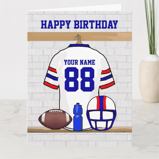 Wit Rood Blauw Football Jersey Happy Birthday Kaart (Voorkant)