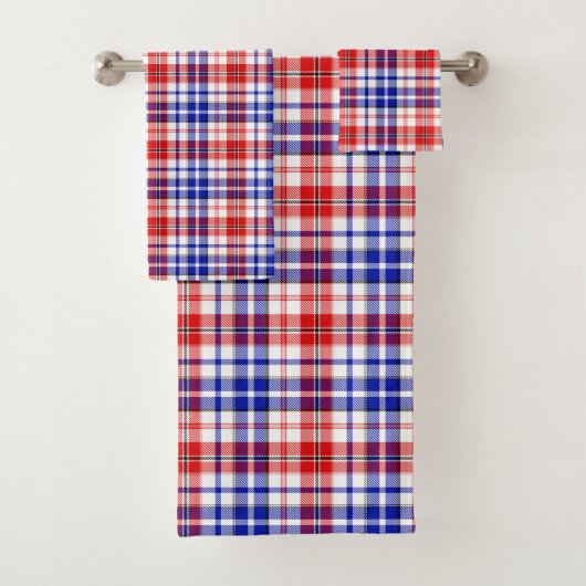 Wit Rood Blauw Geruit Schotse Ruit Ontwerp Bad Handdoek (Insitu)