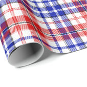 Wit Rood Blauw Geruit Schotse Ruit Ontwerp Cadeaupapier (Rol Hoek)