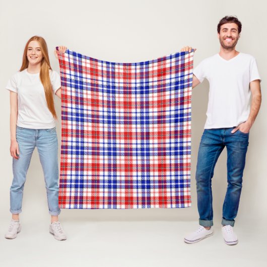 Wit Rood Blauw Geruit Schotse Ruit Ontwerp Fleece Deken (In situ)