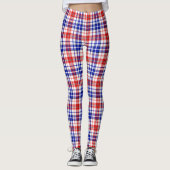 Wit Rood Blauw Geruit Schotse Ruit Ontwerp Leggings (Voorkant)