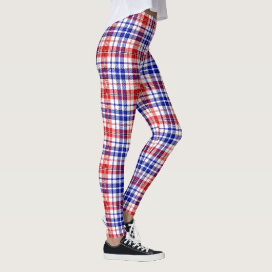 Wit Rood Blauw Geruit Schotse Ruit Ontwerp Leggings (Rechts)
