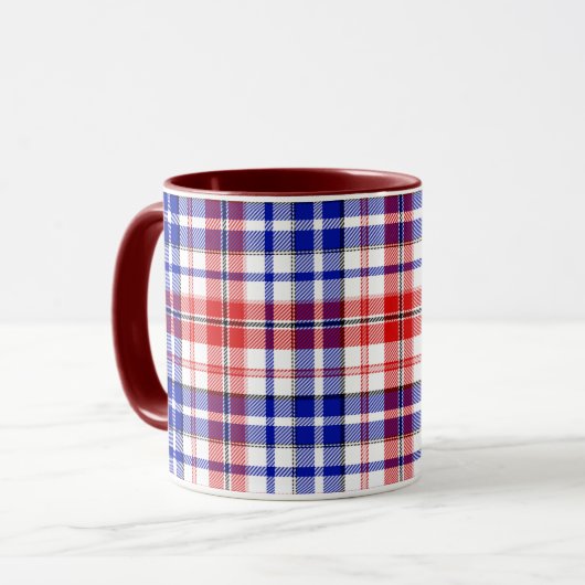 Wit Rood Blauw Geruit Schotse Ruit Ontwerp Mok (Voorkant links)