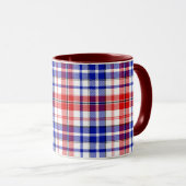 Wit Rood Blauw Geruit Schotse Ruit Ontwerp Mok (Voorkant rechts)