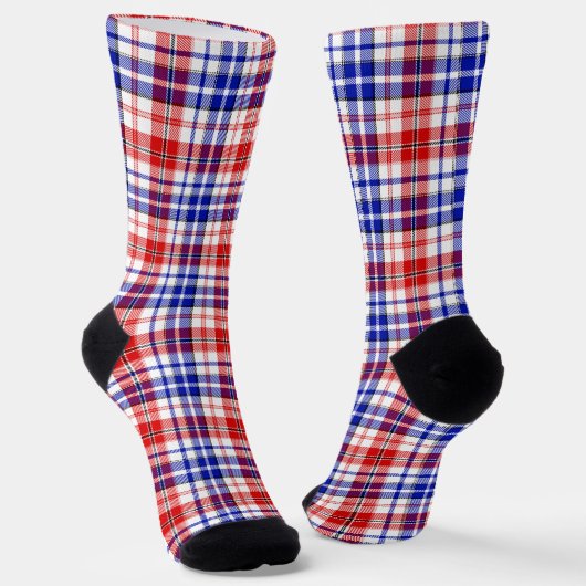 Wit Rood Blauw Geruit Schotse Ruit Ontwerp Sokken (Gebogen)
