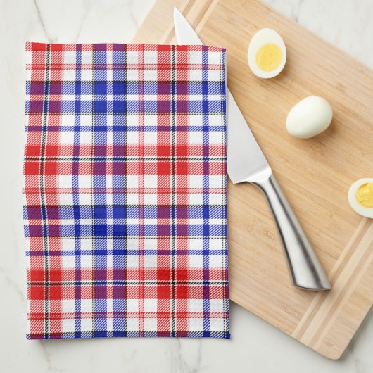 Wit Rood Blauw Geruit Schotse Ruit Ontwerp Theedoek (Quarter Fold)