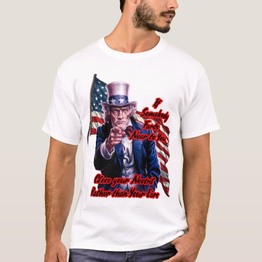 Wit Rood Blauw Patriottische Oom Sam op een Witte T-shirt (Voorkant)