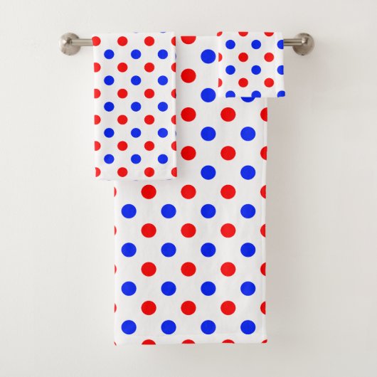 Wit Rood Blauw Stippen Design  Bad Handdoek (Insitu)