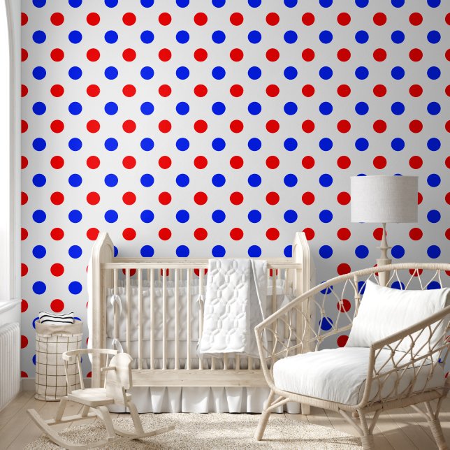 Wit Rood Blauw Stippen Design  Behang (Kinderen)