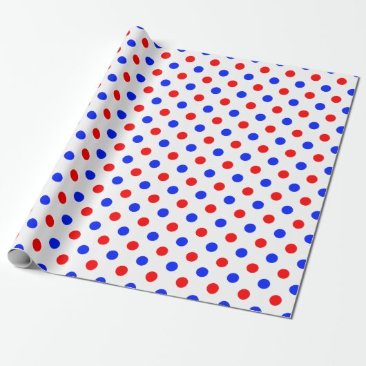 Wit Rood Blauw Stippen Design Cadeaupapier (Uitgerold)