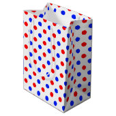 Wit Rood Blauw Stippen Design  Medium Cadeauzakje (Achterkant Gekanteld)