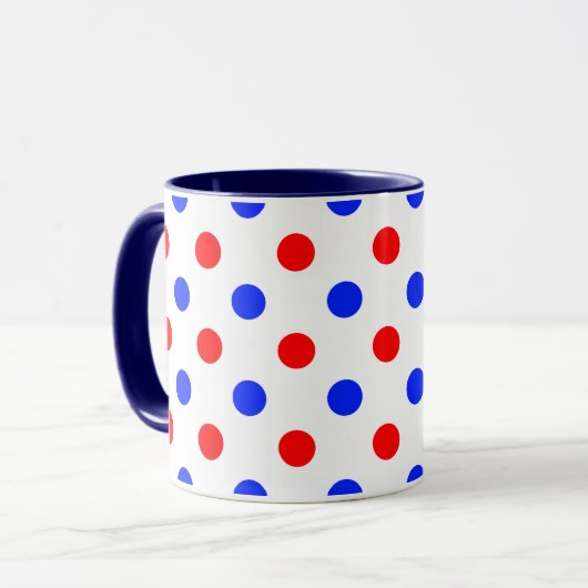 Wit Rood Blauw Stippen Design Mok (Voorkant links)