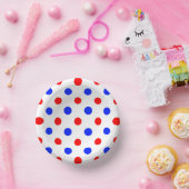 Wit Rood Blauw Stippen Design  Papieren Kommen (Feest)