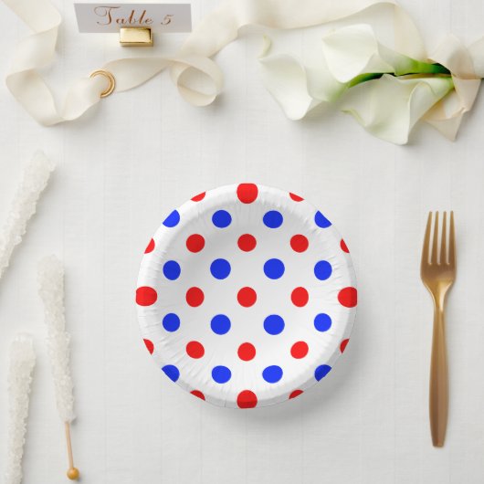 Wit Rood Blauw Stippen Design  Papieren Kommen (Huwelijk)