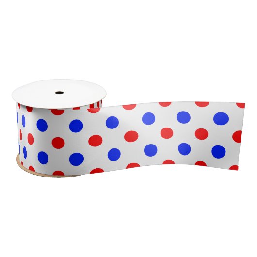 Wit Rood Blauw Stippen Design  Satijnen Lint (Spoel)