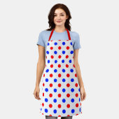 Wit Rood Blauw Stippen Design Schort (Gedragen)