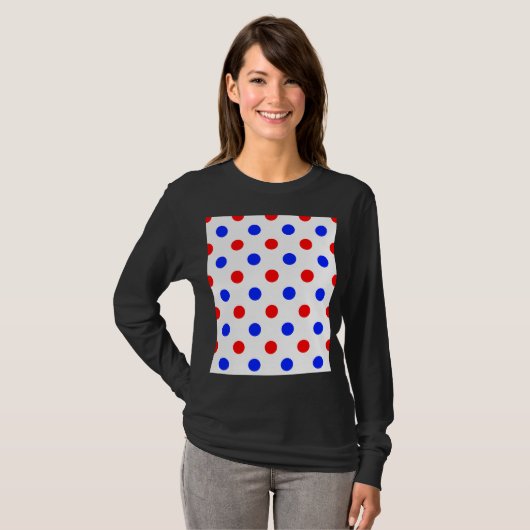 Wit Rood Blauw Stippen Design T-shirt (Voorkant volledig)