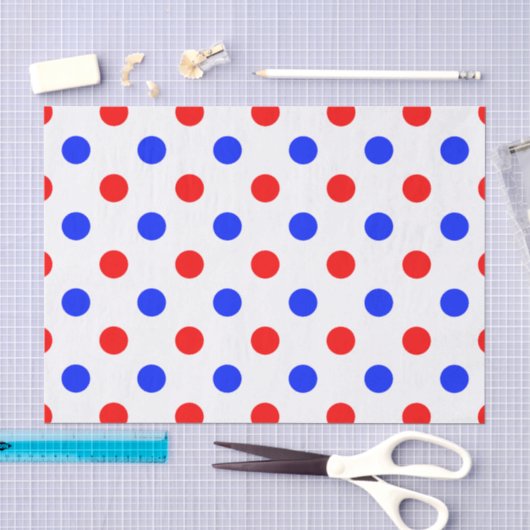 Wit Rood Blauw Stippen Design Tissuepapier (Craft)